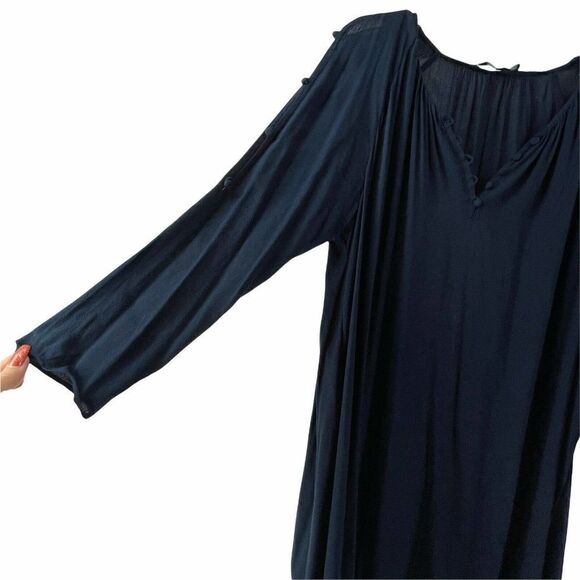 Madewell Dress Navy Blue Womens Size S Long Button Peep Sleeve Shark Bite Hem - Picture 3 of 7